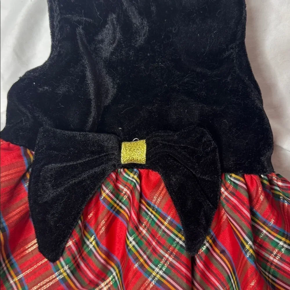 Dog Black Velvet and‎ Red Plaid Holiday Dog Dress.